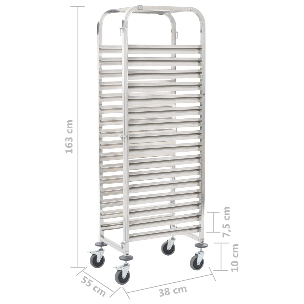Kitchen Trolley for 16 Trays 38x55x163 cm Stainless Steel